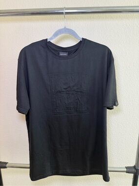 Street Level Black Short Sleeve Crew T-Shirt with Embossed Square Graphic
